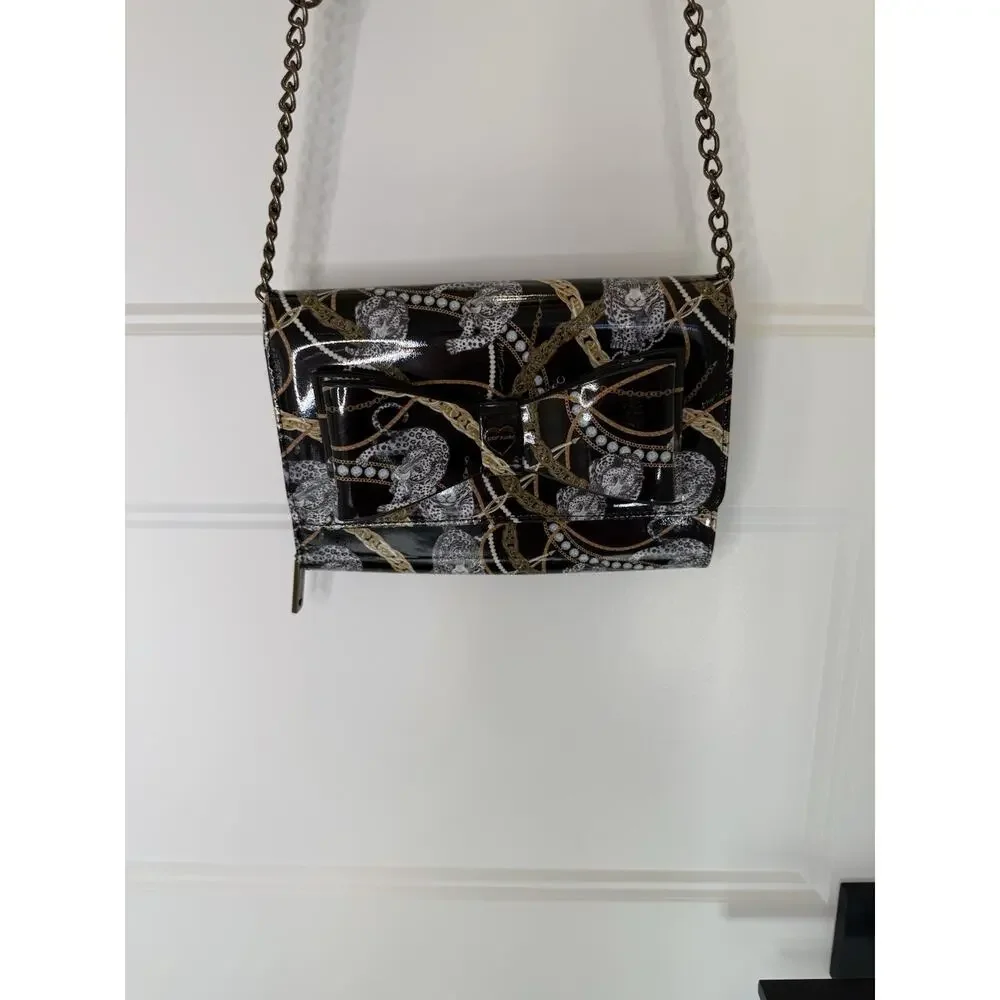 Betsey Johnson XODANI Black Animal Print Leopard Chain Wallet Crossbody Purse - Picture 3 of 14